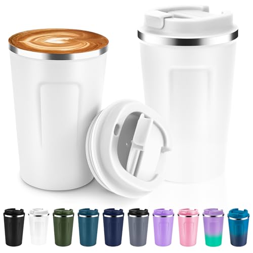12 oz Double Wall Insulated Vacuum Travel Coffee Mugs with Flip Lid Bulk 2 Pack (2 Count)