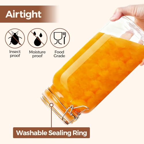 Large Square Glass Jars with Airtight Lids 78 oz 3 Pack Wide Mouth (3 Count)