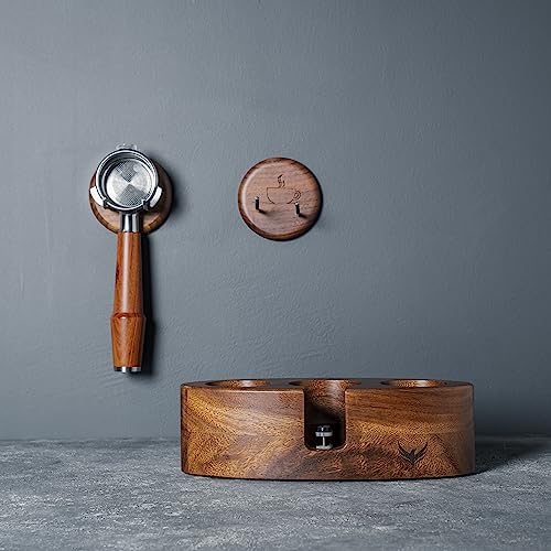 Wall Mounted Portafilter Holder Walnut Wall Rack Espresso Station Organizer Premium Espresso Machine Accessories