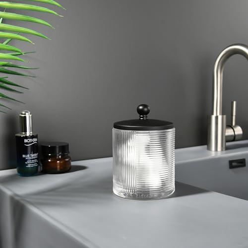 Clear Transparent Apothecary Ribbed Geometric Etched Glass Jar W