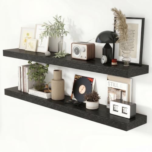 51 Inch Floating Shelves for Wall 8 Inch Deep Black Shelves Set of 2