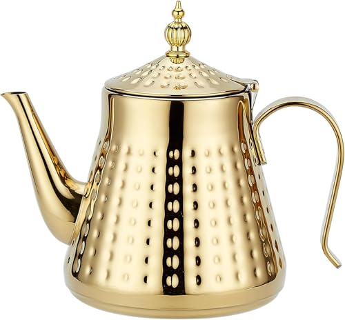 1.2L(40oz) Stainless Steel Hammer Patterned Teapot With Removeable Infuser,Loose leaf cover,Gold