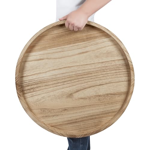 Round Ottoman Tray Large Wood Serving Tray for Table Living Room Bedroom