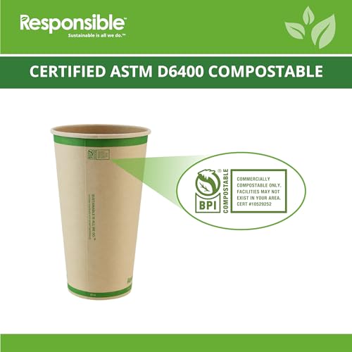 Certified Compostable 20 oz Paper Cups (50 Count)