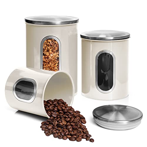 3 Pcs Beige Canisters Set for Kitchen Storage Airtight Jars (3 Count)