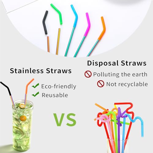 10 Pcs Metal Straw Reusable 8.5" 6mm Stainless Steel Straws (10 Count)