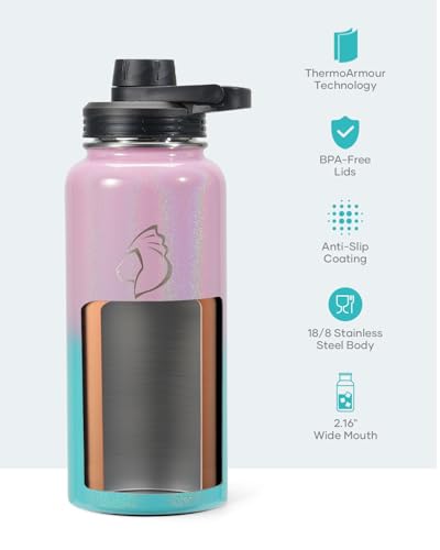 32 oz Water Bottle Insulated with Straw & 3 Lids