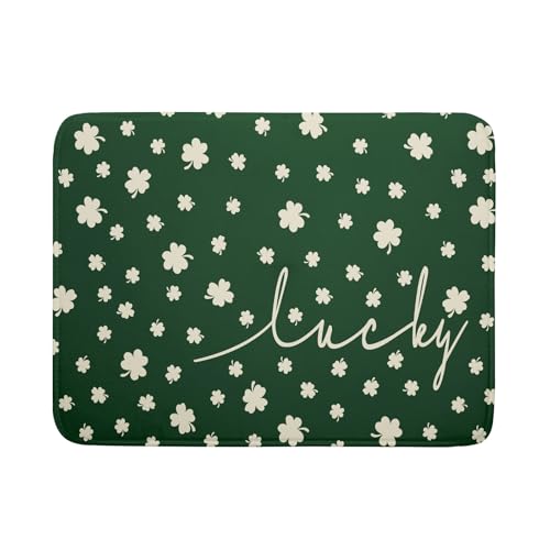 St Patricks Day Dish Drying Mat Green Lucky Clovers Dish Drainer Mats 18"x24" Shamrock Holiday Microfiber Reversible Dish Drying Rack Pad Protector for Kitchen Countertop Large Decor
