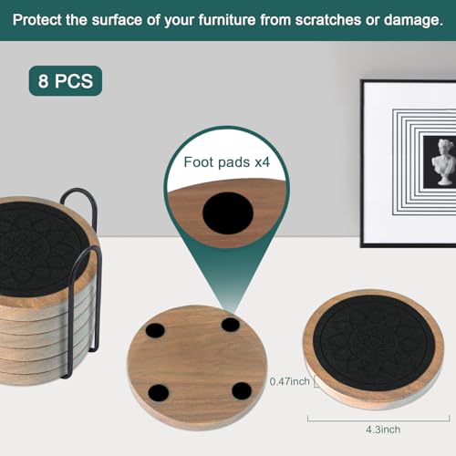 Wood Coasters for Drinks Set of 8
