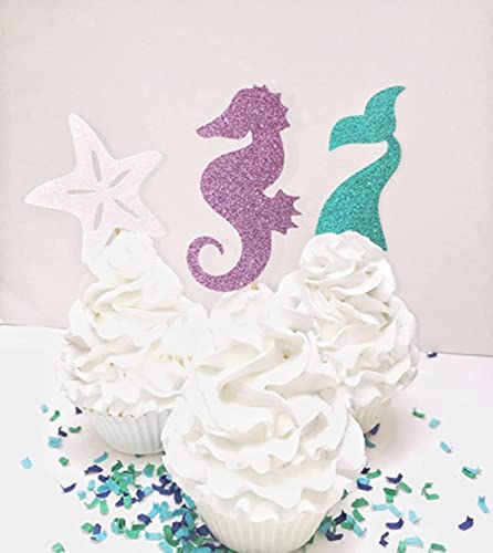 24 Pcs Mermaid Cupcake Toppers Under the Sea Party Decoration (24 Count)