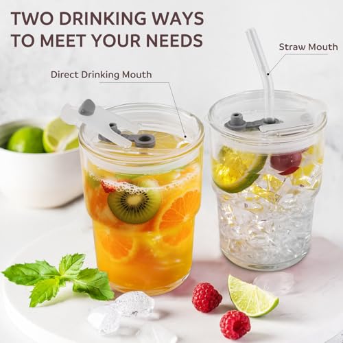 2PCS Glass Cups With Lids And Straws (2 Count)