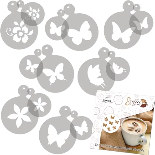 Coffee Stencils and Cookies Decoration 14Pcs 2.8”x2.8” and 4.3”x4.3” (14 Count)