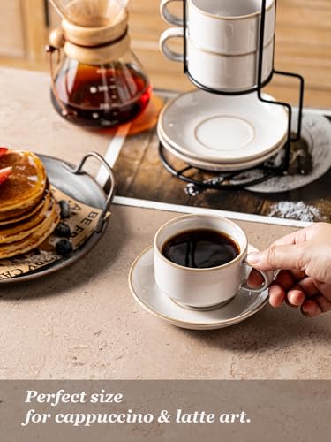 6 Ounce Cappuccino Cups Set of 4 with Saucers & Metal Rack (9.99 Count)