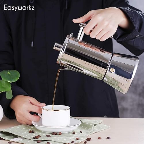 Diego Stovetop Espresso Maker Stainless Steel Italian Coffee Machine Maker 6Cup 10 oz Moka Pot Induction Espresso Pot