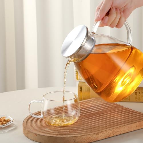 68OZ 2000ML One Touch Glass Teapot with Stainless Steel Filter Lid