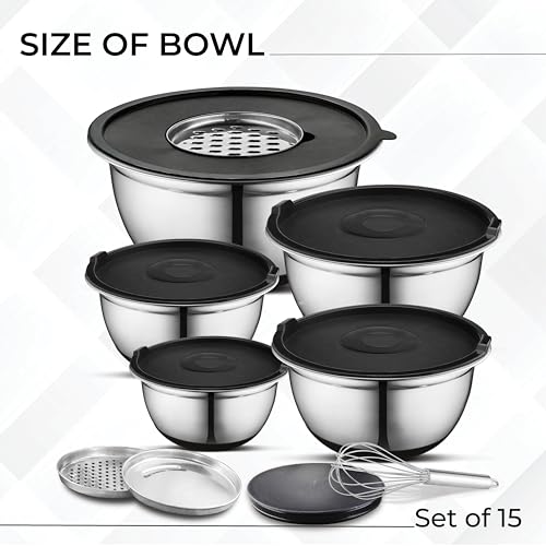 Premium Brushed Stainless Steel Mixing Bowls Sets (5 Count)