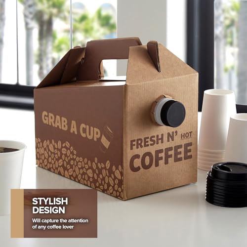 10 Pack) 96 oz Disposable Coffee Box Dispensers, Insulated Hot Cold Bulk Beverage Server Carafe, Coffee Carrier with Handle Take Out Containers, Cardboard Traveler To Go Boxes (10 Count)