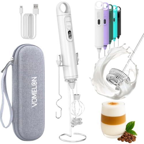 Rechargeable Milk Frother Handheld 3 Speed Coffee Foamer [3 Whisk] Electric Drink Mixer for Latte