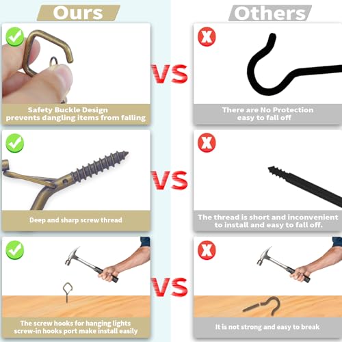 20PCS Eye Screw Hooks for Hanging Heavy Duty with Safety Buckle.Metal Ceiling Hooks for Hanging Plants