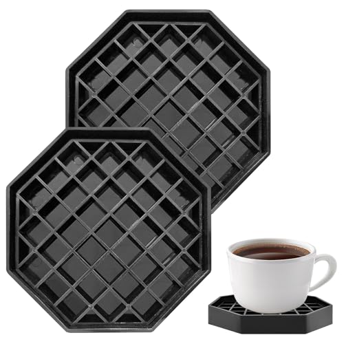 2 Pcs 4 Inch Drip Tray Coffee Countertop Tray Black Plastic Spill Octagon Drip Coaster with Honeycomb Grid for Drink Tea Wine Beverage (2 Count)