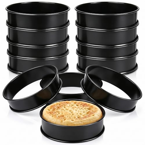 12Packs Crumpet Rings Nonstick 4 Inch English Muffin Ring Stainless Steel Double Rolled Tart Rings Metal Pastry Cookie Baking Ring Molds