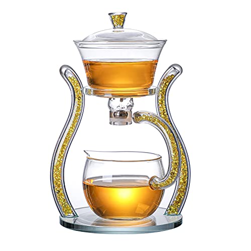Glass Teapot Set Semi Automatic Drip Rotating with Infuser Lazy Kungfu Tea pot Set