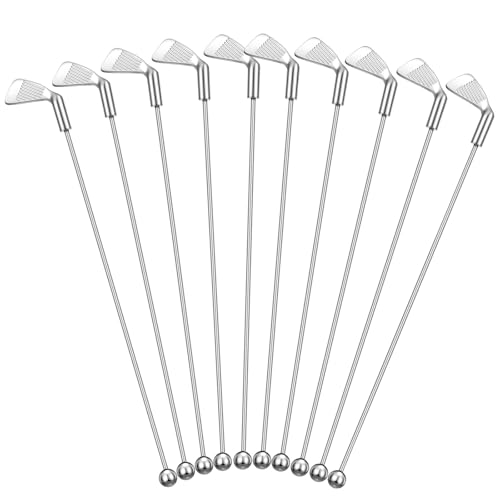 10 Pcs Metal Golf Cocktail Stirrers Swizzle Stir Sticks 7.87 Inch Reusable Drink Stirrer Sticks Party Decorations Golf Party Clubhouse and Outing Decorations (10 Count)
