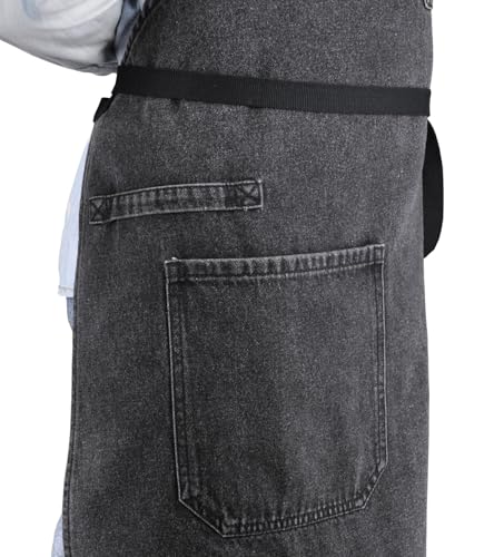 Black Denim Kitchen Cooking Apron with Pockets for Men Women