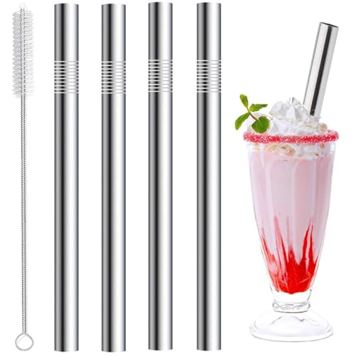 4 Pack 0.4" Wide Bore Reusable Stainless Steel Metal Smoothie Straws (4 Count)