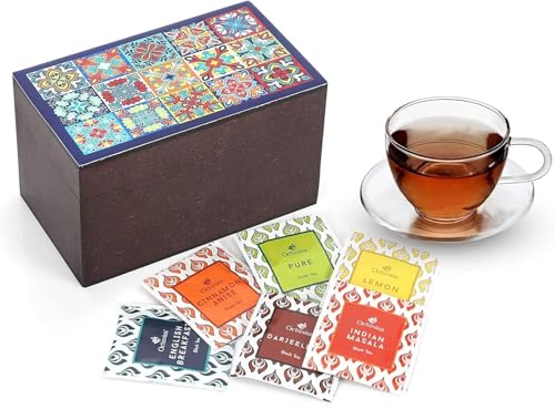 Tile Motif Wooden Caddy Tea Sampler Pack (30 Count)