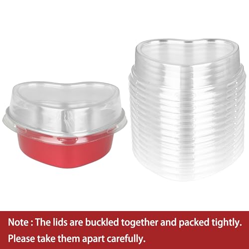 Mini Heart Shaped Cake Pans 3.5oz Aluminum Foil Heart Cake Pan with Lids (25 Count)