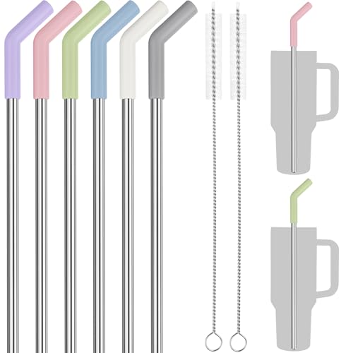 6PCS Stainless Steel Straws with Silicone Tip Fit for Stanley Cup (6 Count)