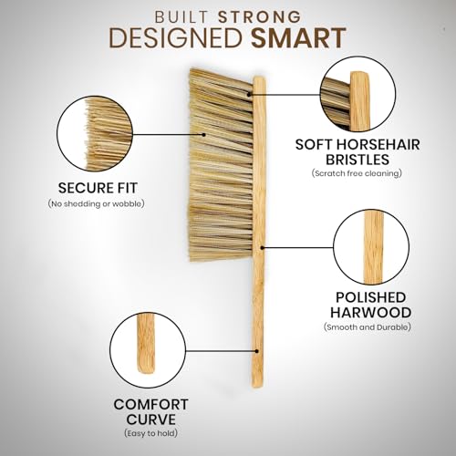11 in Counter Brush Wood Handle Horsehair Bristle Cleaning Brush