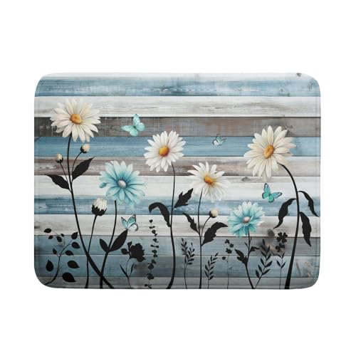 Blue White Daisy Floral Dish Drying Mat for Kitchen Counter