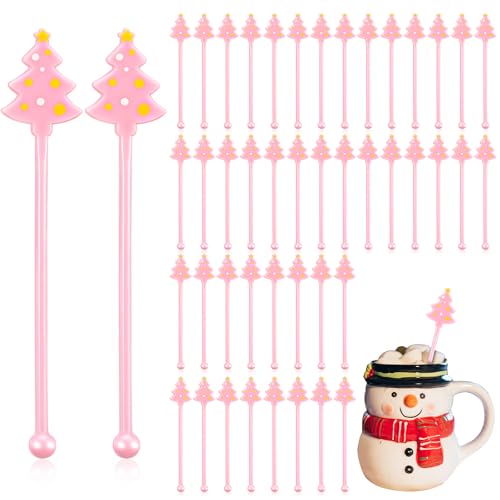 30 Pcs Winter Drink Stirrers Xmas Stir Stick Holiday Coffee Swizzle Stick Reusable Plastic Hot Cocoa Bar Chocolate Decoration Cocktail Mixer (30 Count)