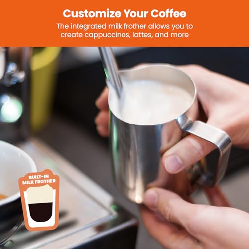 6-in-1 Espresso Machine with Built-In Milk Frother, 15-BAR Pump, Digital Display, One-Touch Single or Double Shot for Cappuccinos and Lattes, XL 1.8-L Water Reservoir, Stainless Steel