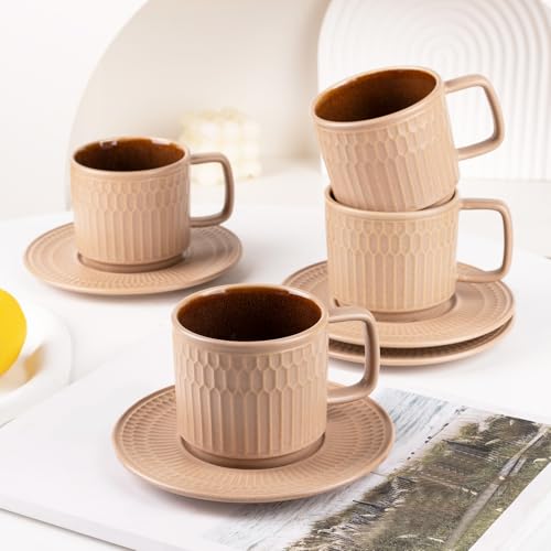 8oz Cappuccino Cups with Saucers Set of 4 (4 Count)