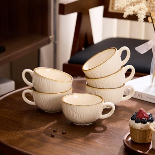 Set of 6 Vintage Design 12 oz Professional Barista Ceramic Latte Art Cappuccino Cups Set (6 Count)