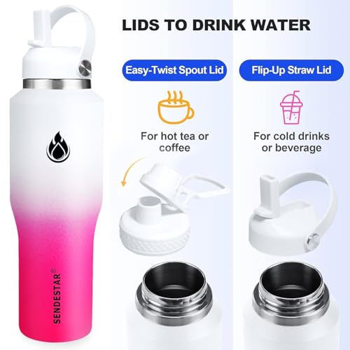 32oz Water Bottle Wide Mouth Stainless Steel Vacuum Insulated Double Wall with 2 Straw Lids Fit in Any Car Cup Holder TXIN