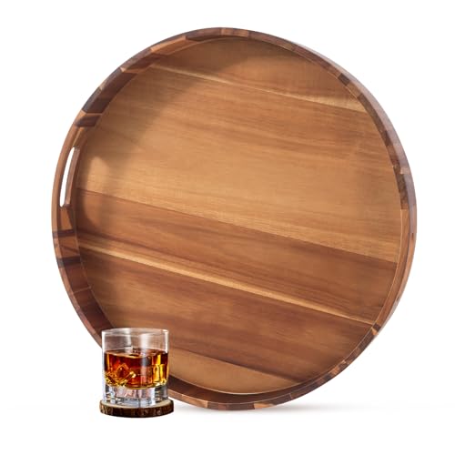 Extra Large Tray for Ottoman 22" Wooden Tray Ottoman Trays Large Acacia Wood Serving Tray with Handles Wooden Trays for Party