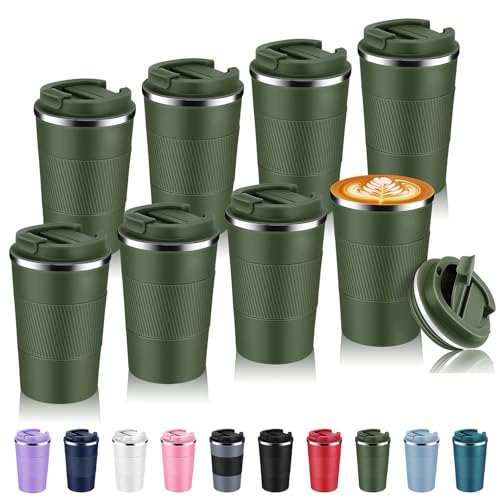 13 oz Stainless Steel Insulated Travel Coffee Mug with Fip Lid Bulk 8 Pack (8 Count)