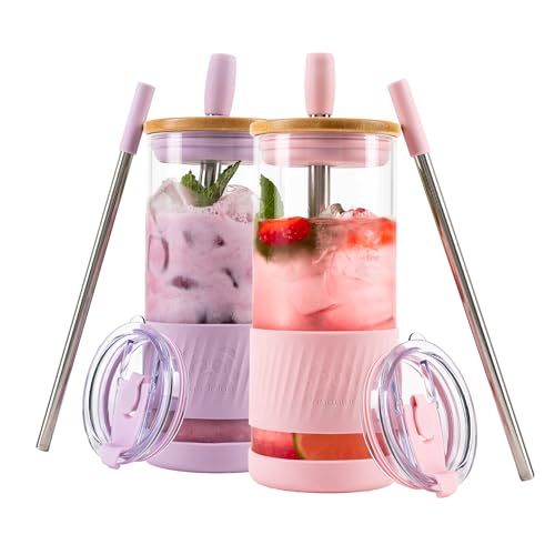 Glass Cups With Lids and Straws (2 Count)