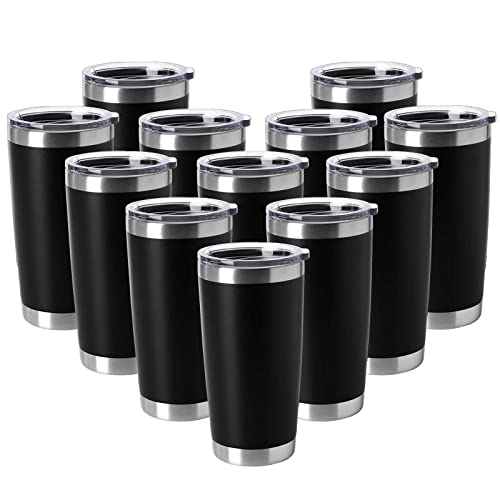 20oz Tumblers Stainless Steel Mugs with Lid Double Wall Vacuum Insulated Coffee Cups for Cold & Hot Drinks (12 Count)