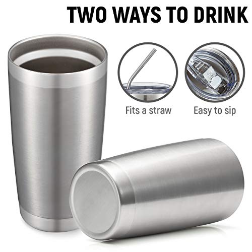 20oz Stainless Steel Tumbler Bulk Double Wall Vacuum Coffee Cup Insulated Travel Mug with Lid and Straw Durable Powder Coated Insulated Coffee Cup for Cold & Hot Drinks (4 Count)