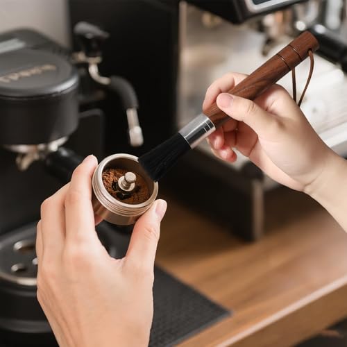 2 Pack Coffee Grinder Cleaning Brush with Natural Walnut Wood Handle and Black Boar Bristle (2 Count)