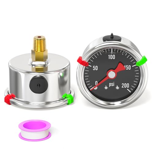 0 200PSI Stainless Steel Glycerin Filled Pressure Gauge 1.5" Black Dial Size