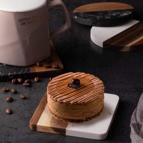 4 Piece Marble and Wood Coasters for Drinks (4 Count)