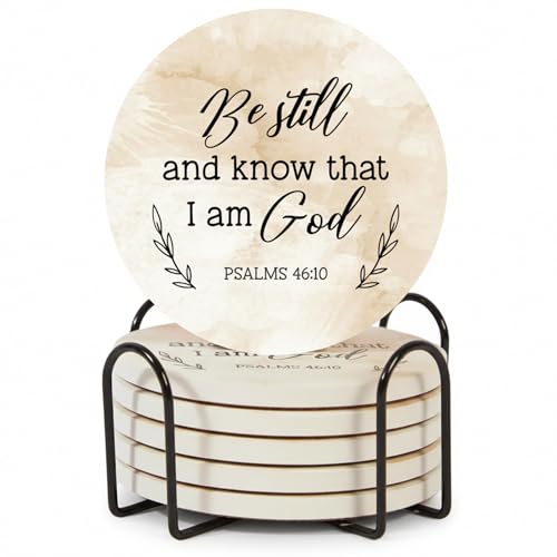 Christian Coasters Set of 6 with Holder (6 Count)