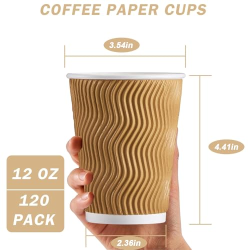 120 Pack 12 oz Disposable Paper Coffee Cups Insulated Champagne (120 Count)