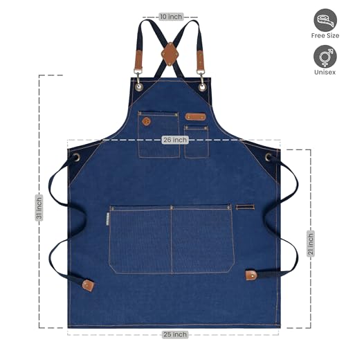Chef Apron Recycled Cotton Kitchen Apron with an Adjustable Neck with Long Ties